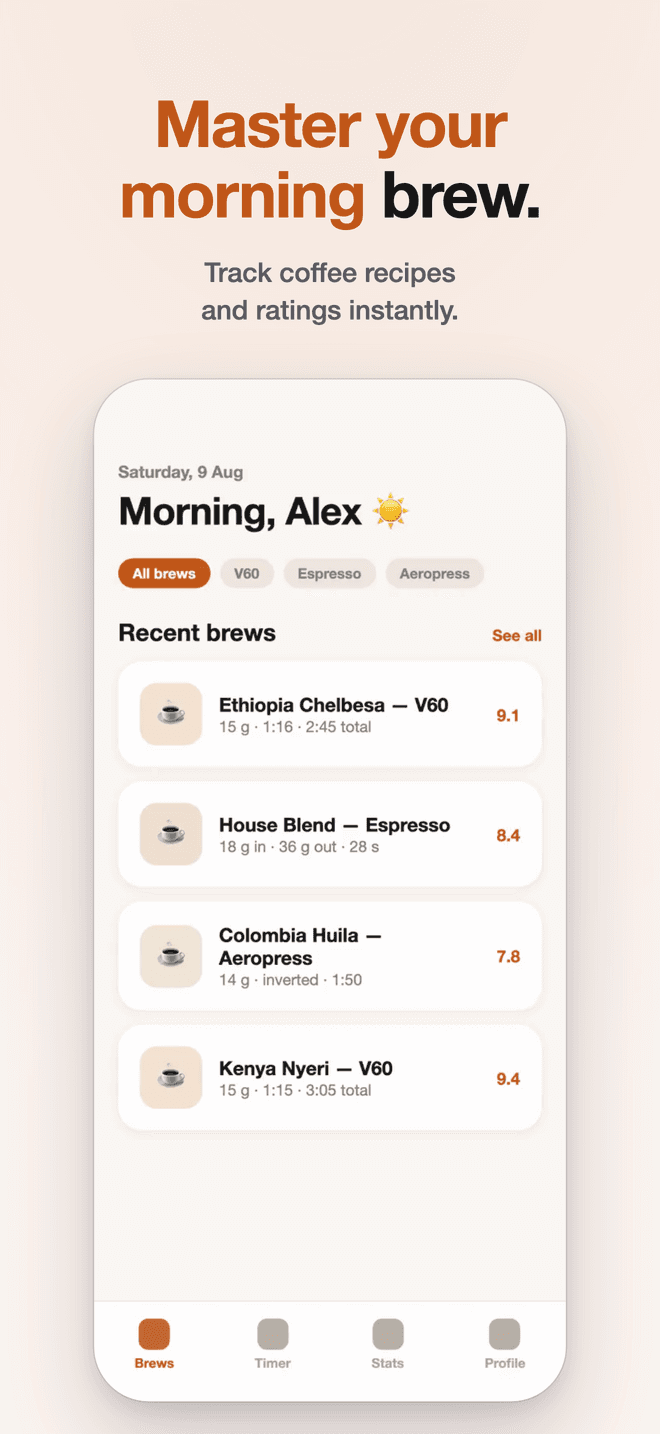 Brewlog, light set, hero: Master your morning brew