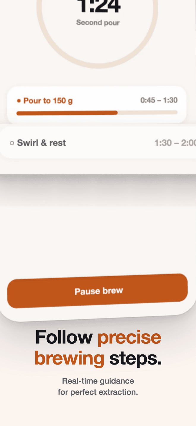 Brewlog, light set, second screen: Follow precise brewing steps