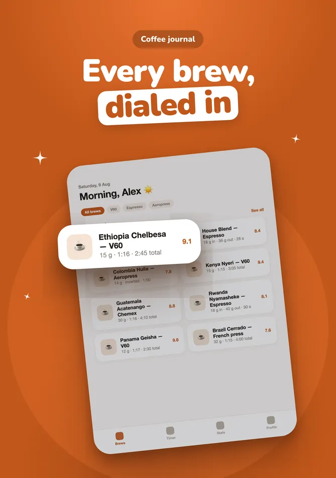 Brewlog sample app, Pop style, iPhone Duo inner display, screenshot 1 of 5