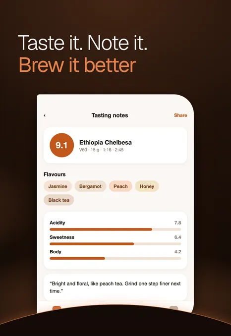 Brewlog sample app, Night style, iPhone Duo outer display, screenshot 5 of 5