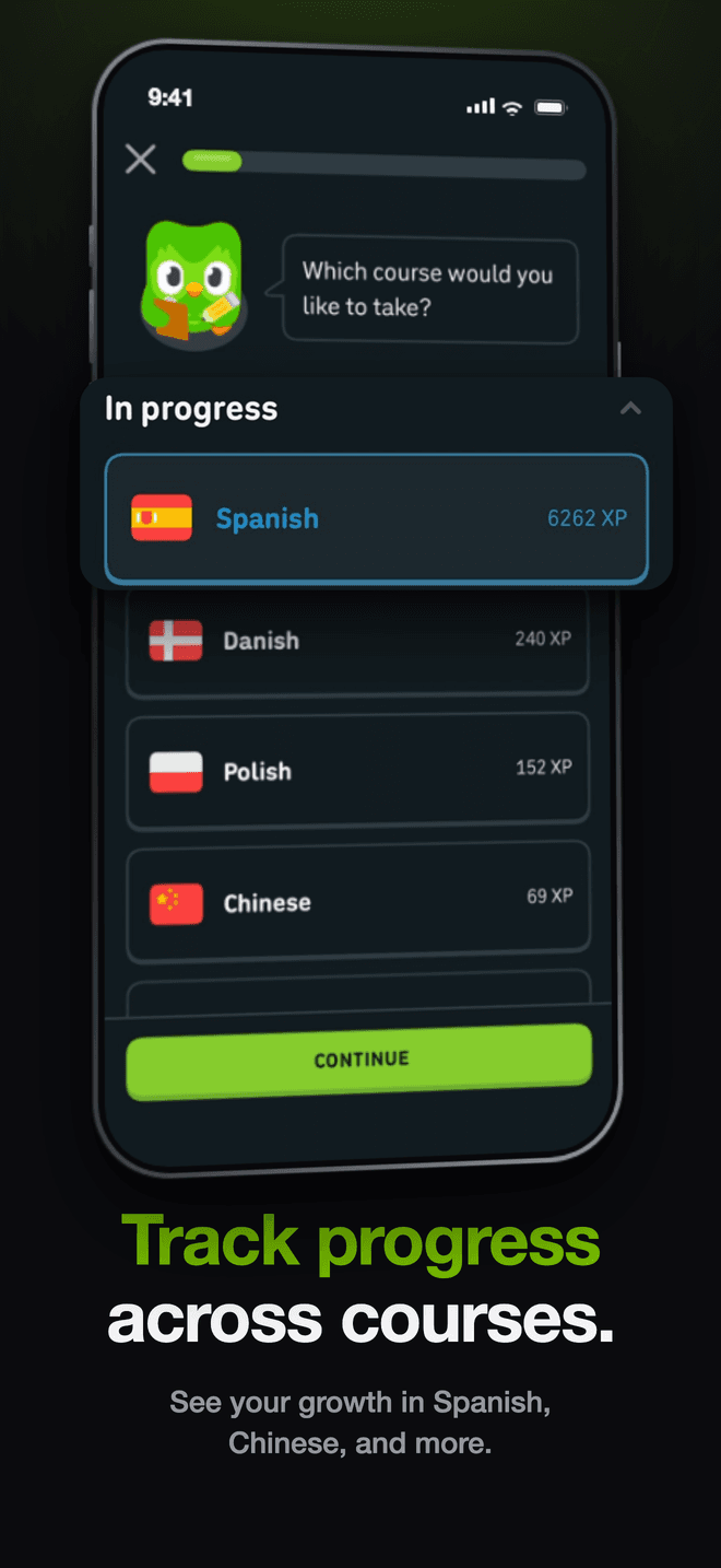 Duolingo, dark set, second screen