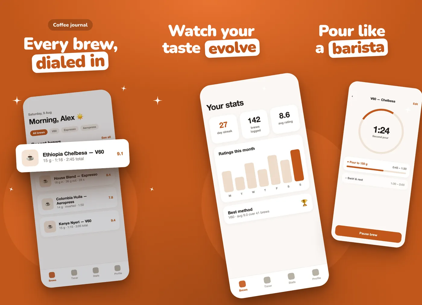 Three screens of a sample app in Pop as one image